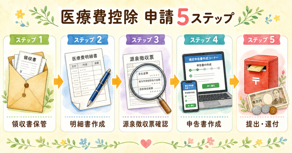 医療費控除の申請手順5ステップ──必要書類の準備から確定申告の提出まで