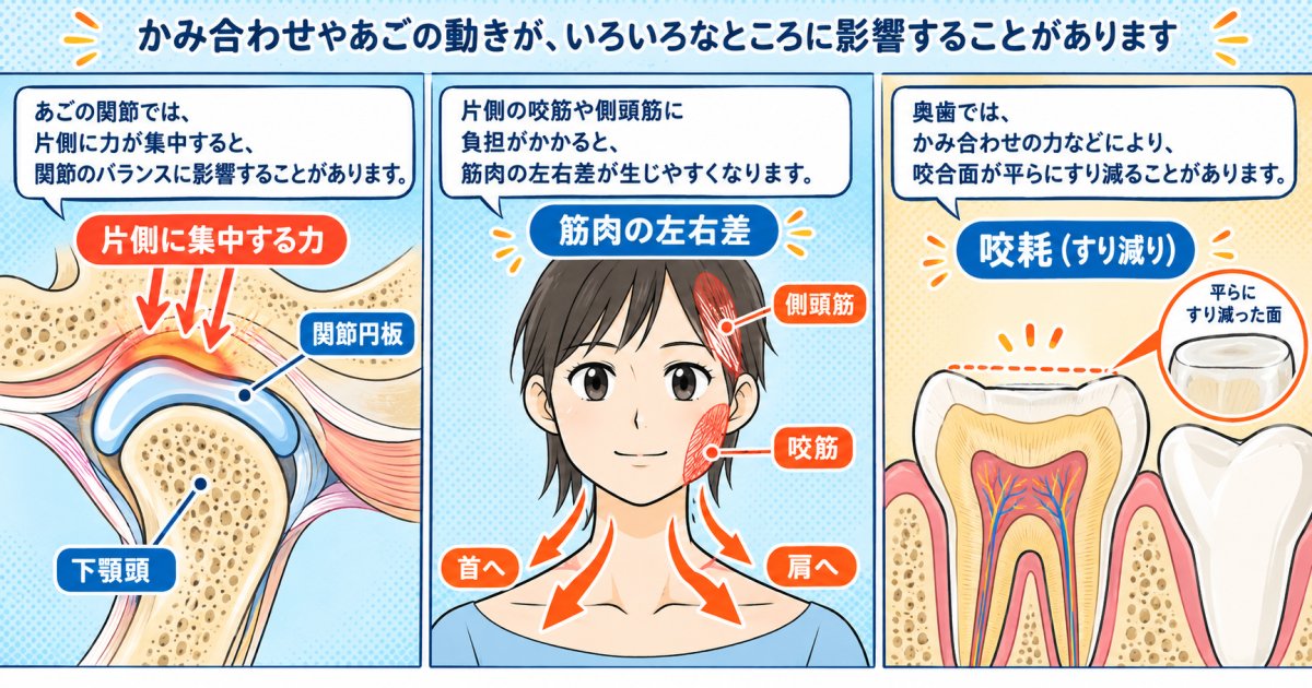 片側噛みを放置するリスク|顎関節症や顔の歪み・肩こりへの波及